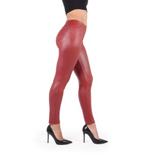 Memoi Fever Red Faux Leather Leggings - 1 of 4