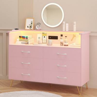 6 Drawers Dressers with 2-Tier Open Shelves