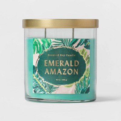 15.1oz Lidded Glass Jar 2-Wick Candle Emerald Amazon - Opalhouse™