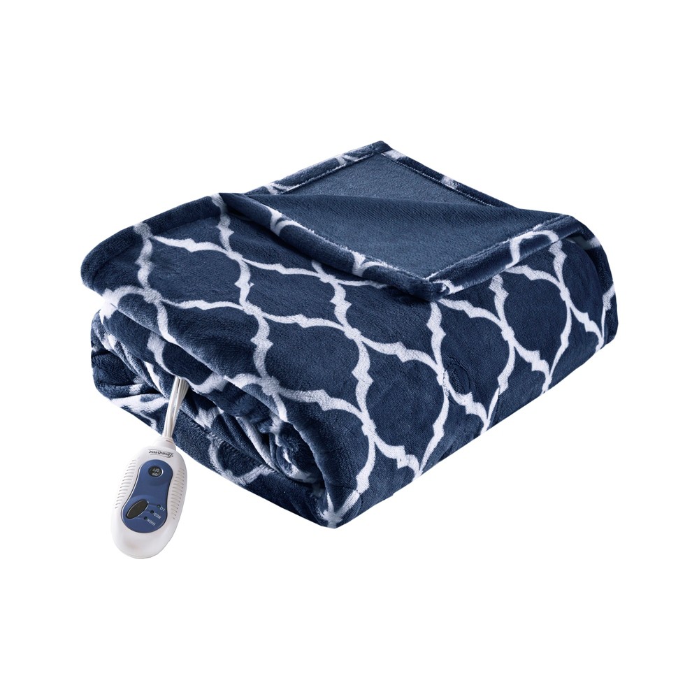 Electric Heated Ogee Printed Oversized Throw Blanket 60x70" Dark Blue - Beautyrest