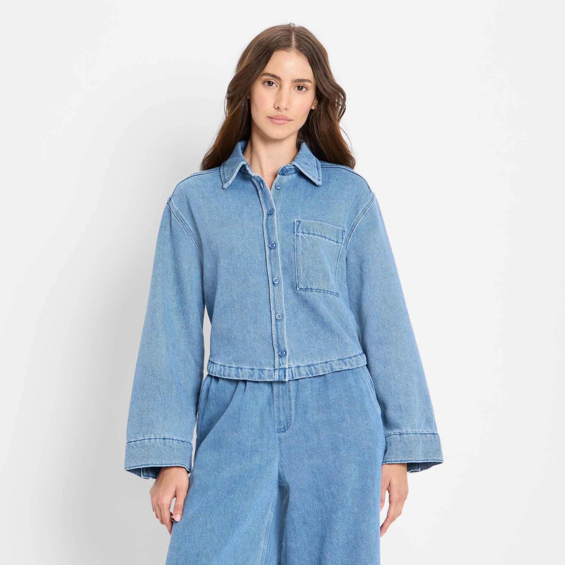 Women's Relaxed Denim Button-Down Shirt - Future Collective Light Blue