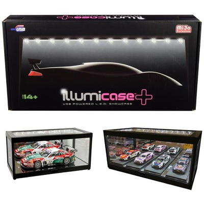 Black Collectible Display Show Case w/LED Lights & Mirror Base & Back for 1/64 1/43 1/32 1/24 1/18 Scale Models by Illumibox