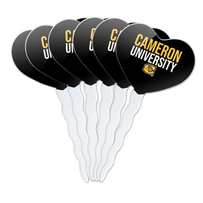 Cameron University Secndary Logo Heart Love Cupcake Picks Toppers Decoration Set of 6