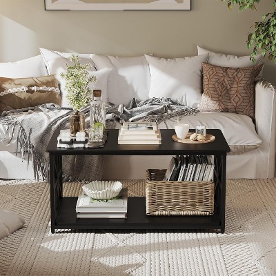 Coucheta Farmhouse Coffee Table with Storage Shelf, Sturdy Living Room Center Table, 39.4" L x 21.7" W x 18.7" H