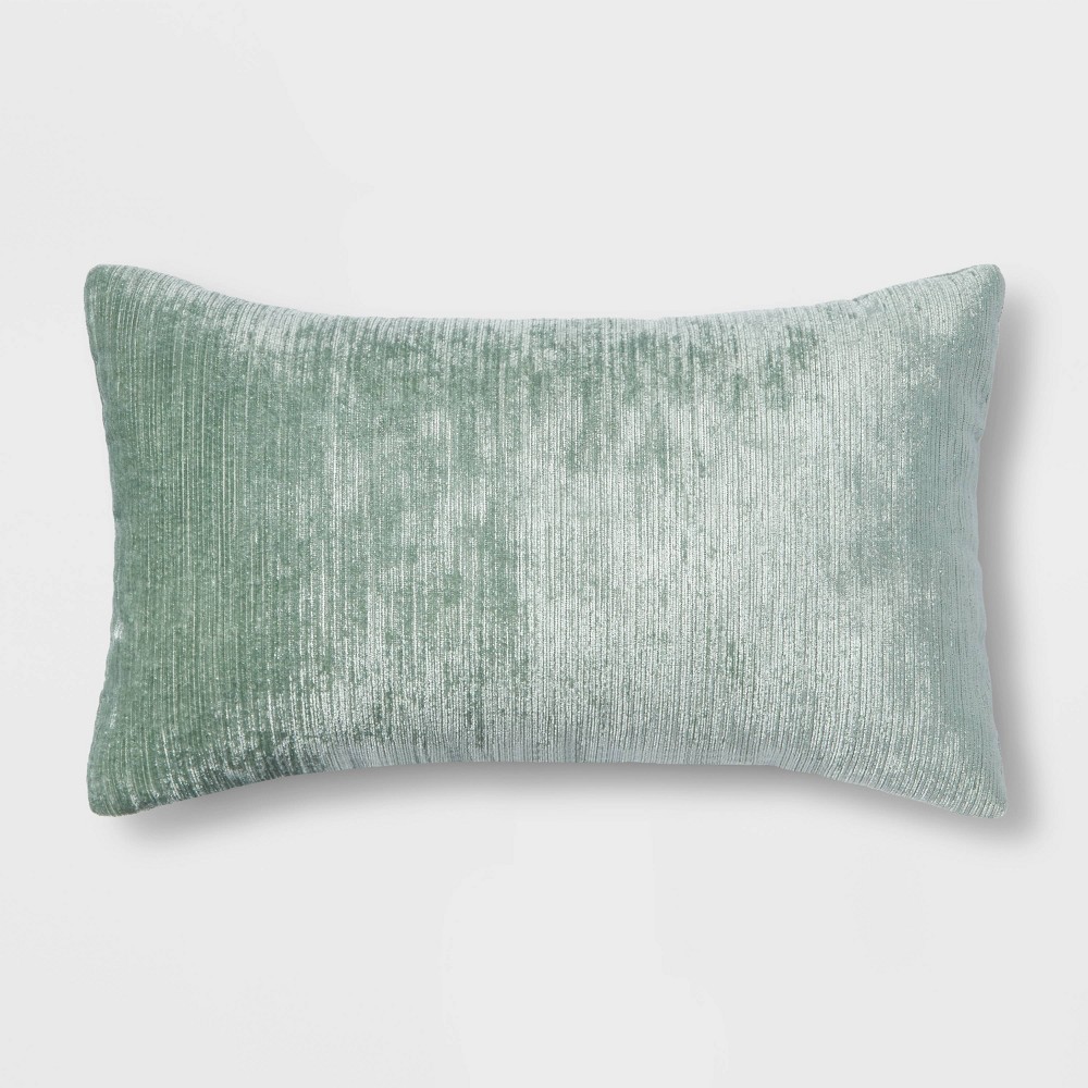 Velvet Rib Textured Lumbar Throw Pillow Green - Threshold