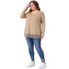 Agnes Orinda Women's Plus Size Lace Hem Square Neck Long Sleeve Casual Tunic Blouse - 3 of 4