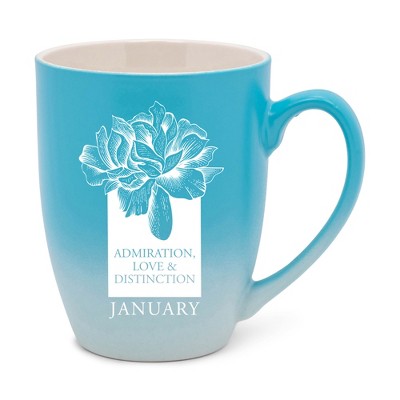 Elanze Designs Admiration Love And Distinction January Two Toned Ombre Matte Teal and White 12 ounce Ceramic Stoneware Coffee Cup Mug