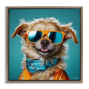 Stupell Industries Hipster Dog Portrait Floating Frame Canvas Art, Brown, 25" x 25" - 1 of 4