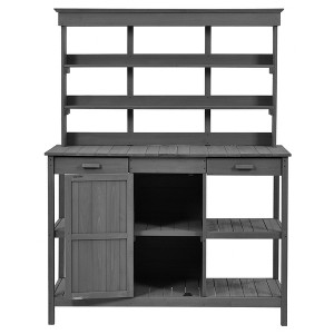 Gulches 66" Gray Farmhouse Garden Workstation with Planter Stands and Holders - 1 of 4