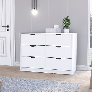 Kumasinova Double Column Dresser with 6 Drawers,Modern Tall Chest of Drawers,Wood Finish Storage Dresser for Bedroom&Entryway,Floorstanding - 1 of 4