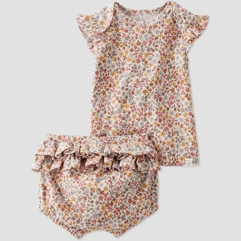 Little Planet by Carter’s Organic Baby Girls' 2pc Ribbed Floral Coordinate Set - Cream/Pink, 1 of 8