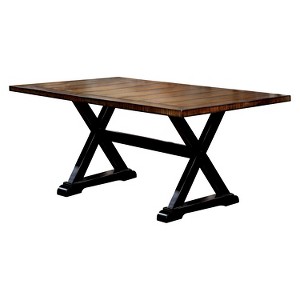 Sun & Pine Carey Plank Style Dining Table - Antique Oak and Black, Black Brown