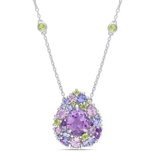 EVERLY JEWELRY | Sterling Silver 4 5/8 CT TGW Tanzanite Rose de France Peridot Amethyst Necklace With Chain, 17"+1" Ext. - 1 of 4