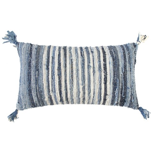 Blue patterned lumbar pillow sale