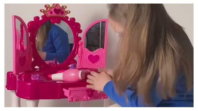 Pretend Play Girls Vanity Table Set with Mirror, Stool, Lights and Sounds - 21 PCS Beauty Salon Set – Play22Usa, 2 of 11, play video