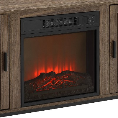 Silas 64" Black Walnut Low-Profile TV Stand with Electric Fireplace