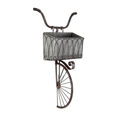 37.5" Vintage Galvanized Steel Wall Tricycle Planter Gray - Olivia & May