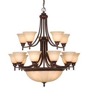 VAXCEL Brussels 15 Light 2-Tier Bronze Traditional Chandelier Amber Glass Shades - 1 of 4