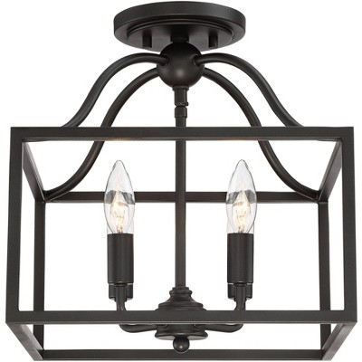 Elle 16" Farmhouse Black Square Cage 4-Light Ceiling Fixture