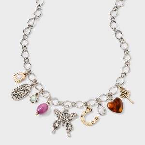 Mixed Butterfly and Floral Charm Necklace - Wild Fable™ Silver - 1 of 4