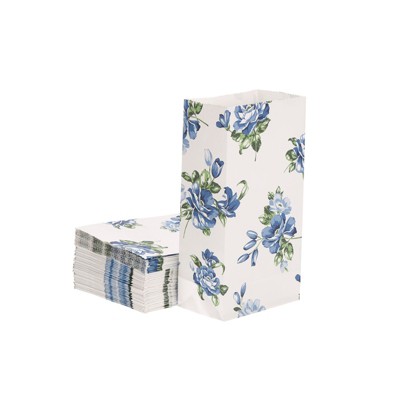 Unique Bargains Paper Gift Bag Pack Blue Flower Storage Bag for Party Favor 50 Pcs
