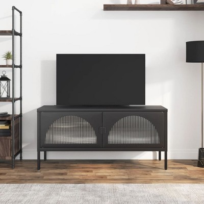 vidaXL TV Stand Black 41.3 in.x13.8 in.x19.7 in. Glass and Steel