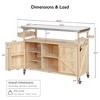JVNOXK - Outdoor Kitchen Island with Wheeled Bar Cart and Storage Cabinet, Rustic Solid Wood Outdoor Grill Table Natural - 3 of 4