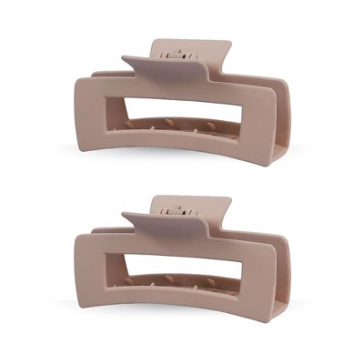 LA Glam Co. Nude 4" Rectangle Claw Clips - All Hair - 2-Pack - Light Brown