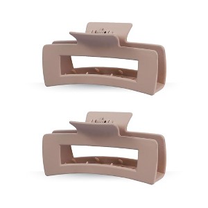 LA Glam Co. Nude 4" Rectangle Claw Clips - All Hair - 2-Pack - Light Brown - 1 of 1