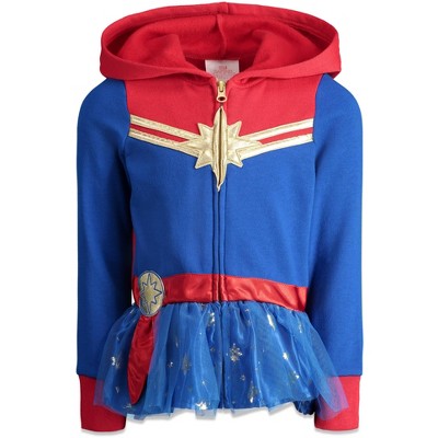 Marvel Avengers Captain Marvel Little Girls Zip Up Fleece Costume Hoodie 