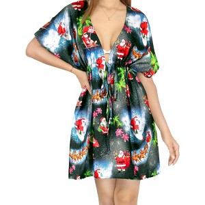 LA LEELA Women's Beachwear Swim Beach Cover Ups for Swimwear Cover up Swimsuit Coverups for Women Holiday Mini Christmas XL-XXL Santa Gifts, Black - 1 of 4