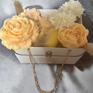 Glow Grace Decorative Flower Candle Gift Box Set, Scented Wax Roses with Gold Chain Handle, White Basket - 1 of 4