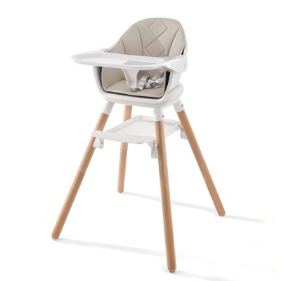 SUGIFT Convertible Wooden Baby HighChair with Adjustable Legs & Removable Double Tray