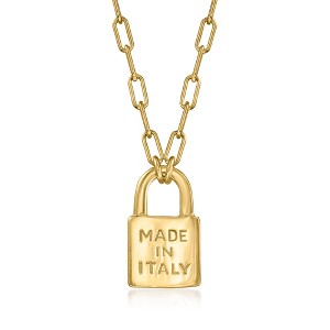 Ross-Simons Italian 18kt Gold Over Sterling "Made in Italy" Lock Pendant Paper Clip Link Necklace - 1 of 3