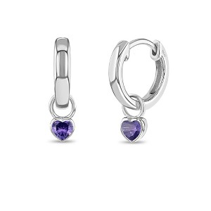 Girl's CZ Birthstone Heart Screw Back Sterling Silver Earrings - In Season Jewelry - 1 of 4