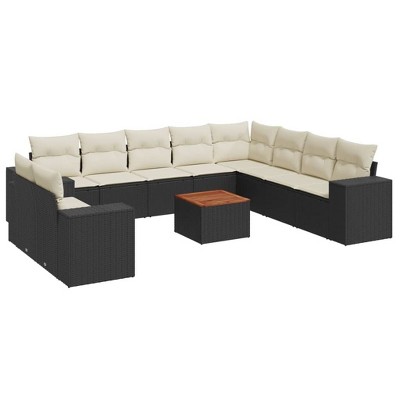 vidaXL 11 Piece Patio Sofa Set with Cushions - Black and Cream