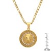Steeltime 24" 18k gold plated stainless steel lion head round pendant with simulated diamonds and greek key accents - 3 of 4