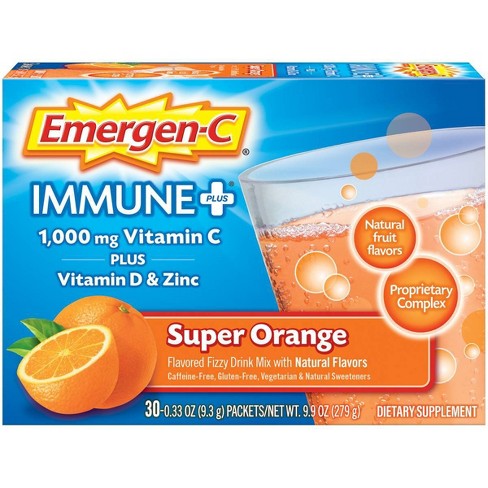 Emergen-C Immune+ Dietary Supplement Powder Drink Mix with Vitamin C - Super Orange - 30ct - image 1 of 4