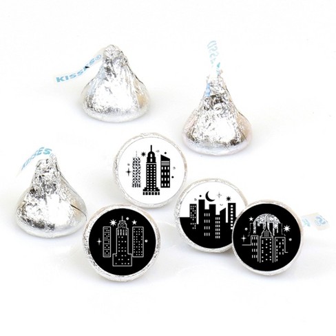 Big Dot of Happiness Nighttime City Skyline - New York Party Round Candy Sticker Favors - Labels Fits Chocolate Candy (1 sheet of 108) - image 1 of 4