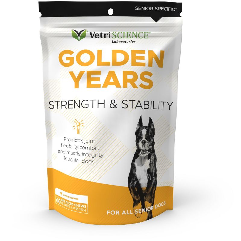 VetriScience Golden Years Strength & Stability Joint Support for Senior Dogs Chicken Flavor, 60 Bite-Sized Chews, 1 of 4