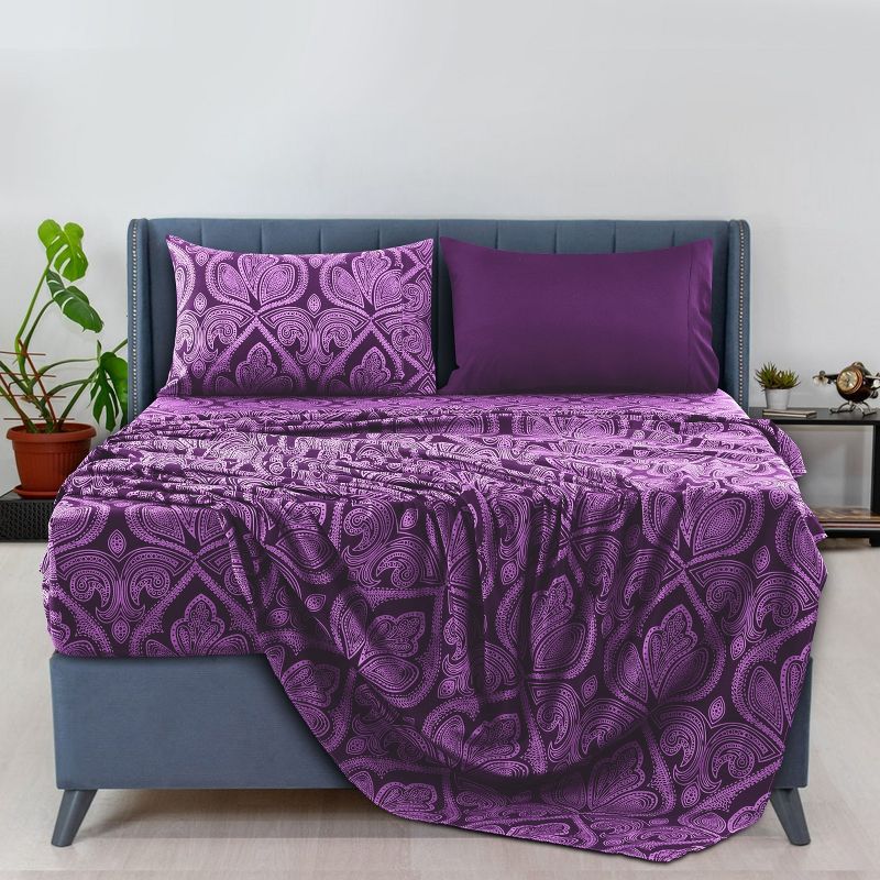 6 Piece Sheet Sets Paisley Printed Sheets Set Ultra Soft Deep Pocket Microfiber Bed Sheets - Lux Decor Collection, 1 of 6