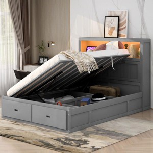 Streamdale Wood Queen Bed with Hydraulic Lift, Storage, LED Headboard, Charging - 1 of 4