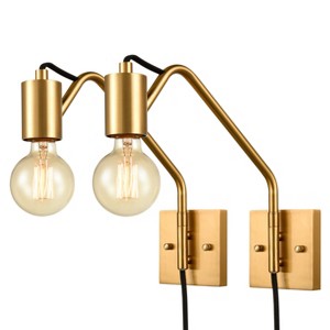 Claxy Modern Swing Arm Plug-in Wall Sconces Set of 2, Brass - 1 of 4