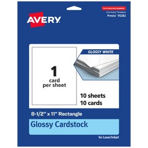 Avery Printable Rectangle Cardstock, 8.5" x 11", Glossy White Cardstock, Laser/Inkjet Cards, 10 Total - 1 of 4