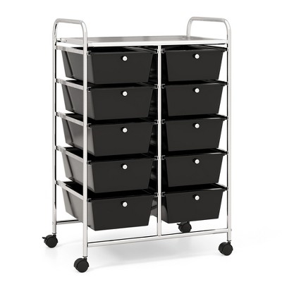 Tangkula 10-Drawer Rolling Storage Cart Tools Scrapbook Paper Organizer on Wheels Black