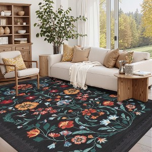5x7 FT Modern Washable Area Rug, Vintage Floral Soft Carpet with Non Slip Backing, Low Pile Stain Resistant Foldable Floor Mat for Home - 1 of 4