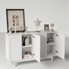 Modern 4-Door Storage Cabinet with Intaglio Design, Adjustable Shelf, Solid Pine Legs & Wood Pulls, Buffet Sideboard for Dining Room and Kitchen - 2 of 4