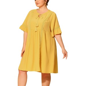 Agnes Orinda Women's Plus Size Ruffle Short Sleeve  Lace Insert Tassel Bohemian Midi Dresses - 1 of 4