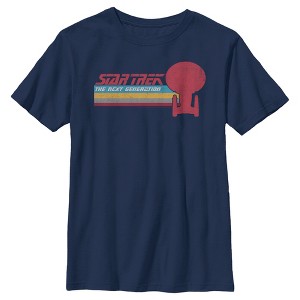 Boy's Star Trek: The Next Generation USS Enterprise Vertical Retro Rainbow Logo T-Shirt - 1 of 4
