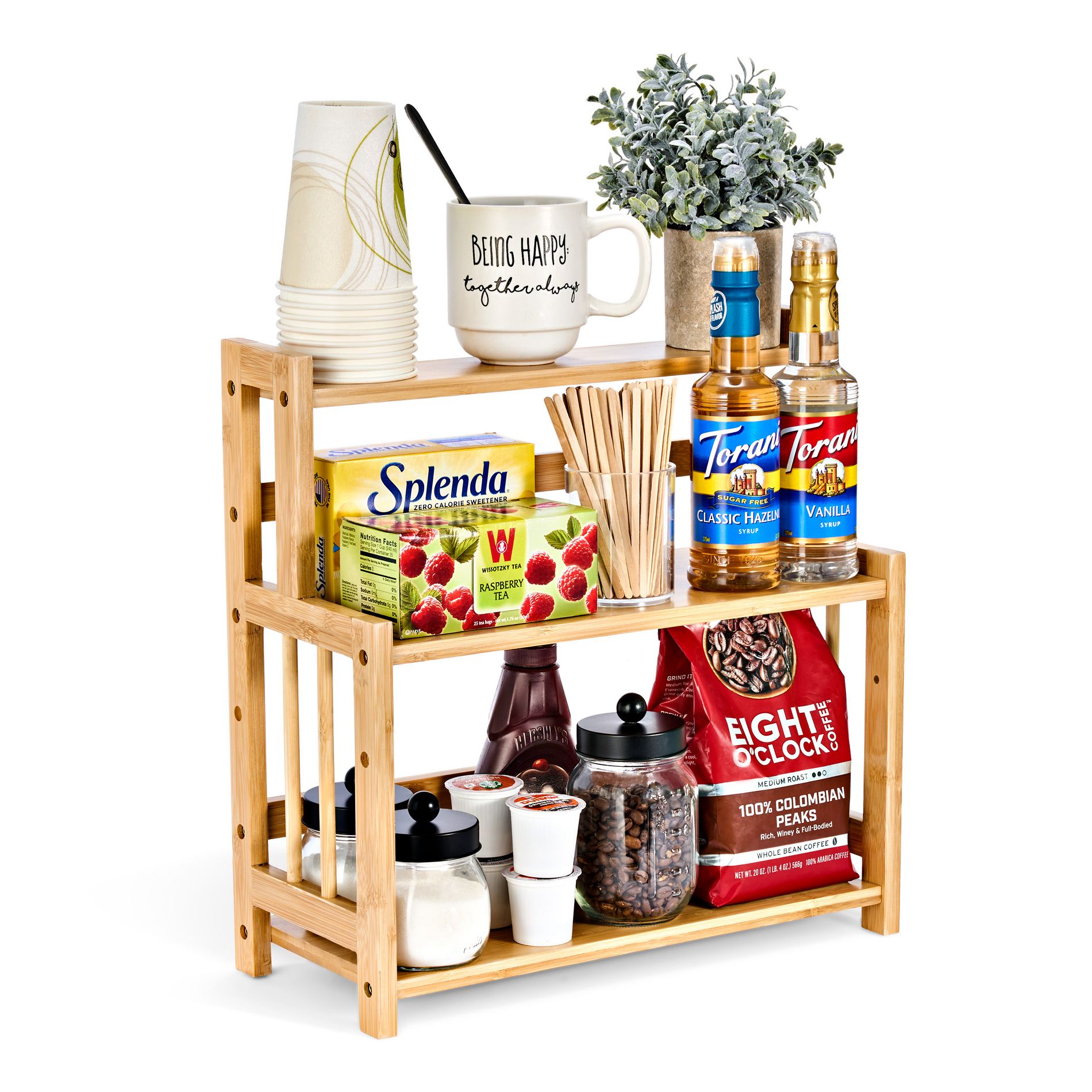 Sorbus 3-Tier Bamboo Coffee Bar Organizer - Storage Shelf for Coffee Bar, Matcha Station
